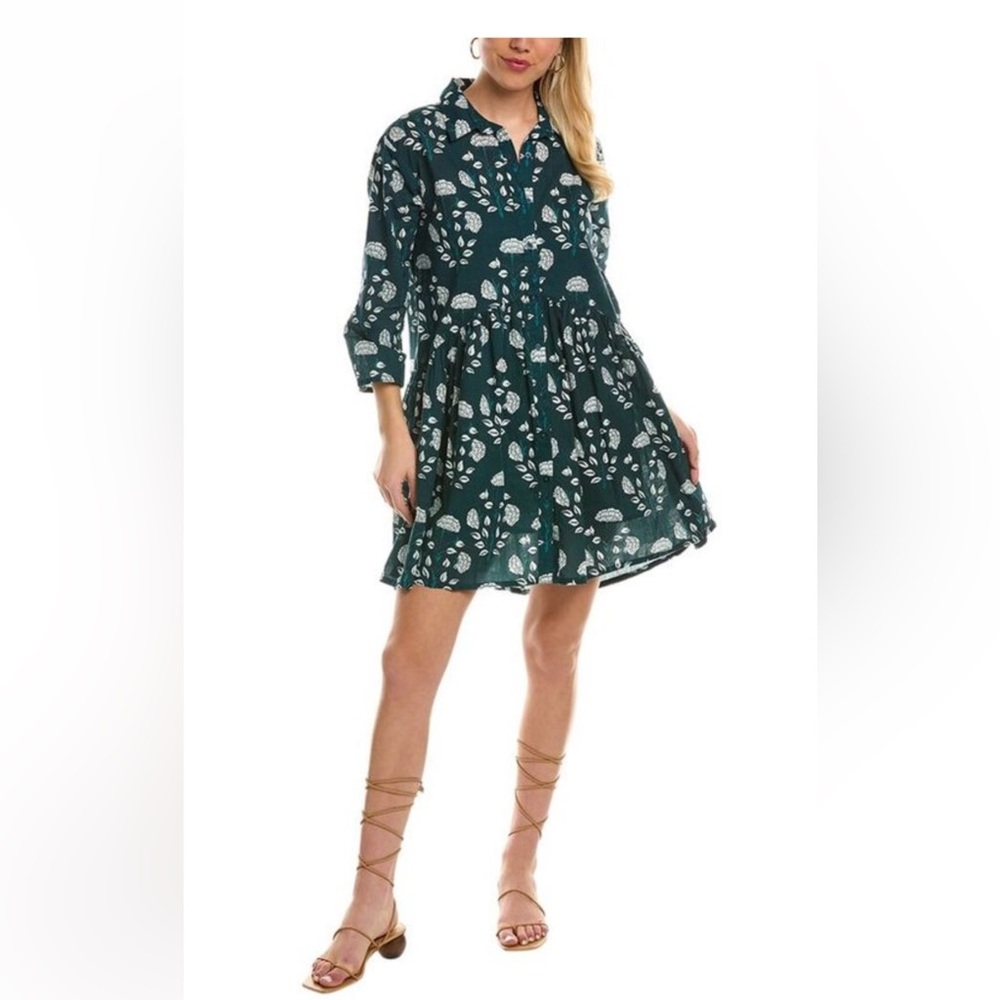 Ro's Garden Deauville Shirtdress Block Print Green Flower